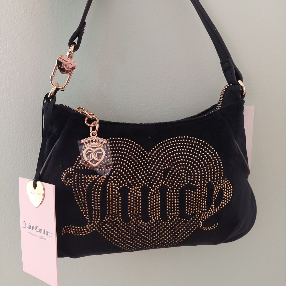 Juicy Couture Black Shoulder Bag with Gold Stud Logo